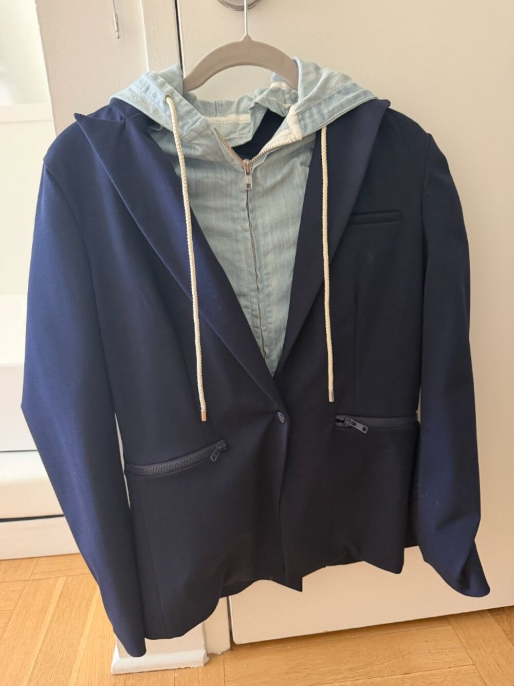 Central Park West Navy Blazer with Chambray Dickey